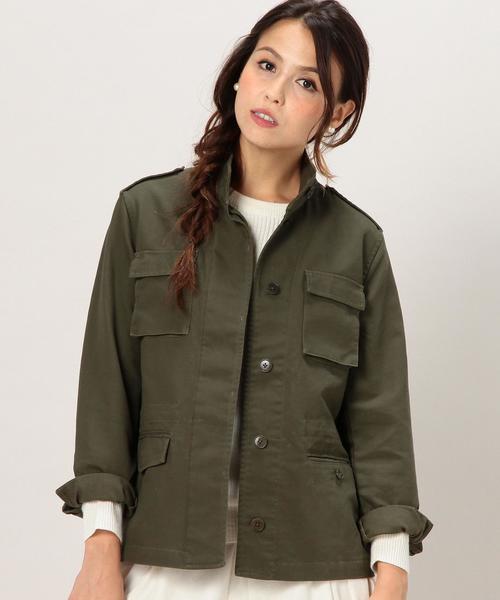green label relaxing(グリーンレーベルリラクシング)の「CB 40/-ダブルクロス ピーチ M65 ブルゾン◆(ミリタリージャケット・レディース・ベージュ/オリーブ・36/38)」の16枚目の写真