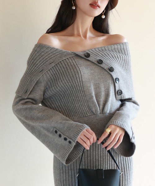 ワンピース diagonal check papillon knit op diagonal check papillon knit op Lumignon