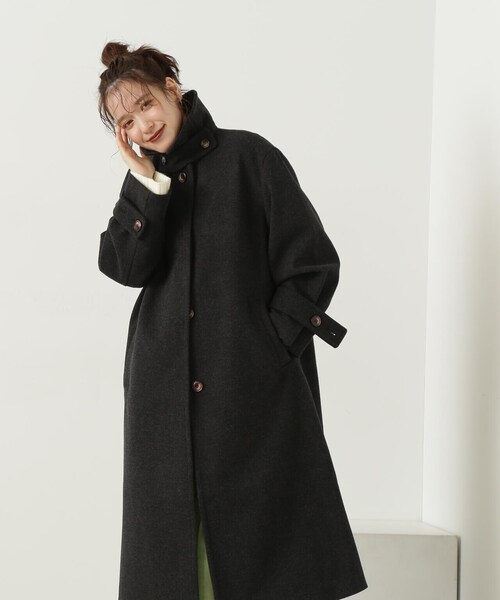 N.（N. Natural Beauty Basic）（エヌエヌナチュラルビューティーベーシック）の「【S Size Line】◆メルトンステンカラーロングコート（ステンカラーコート・レディース・ブラック/杢グレー・MEDIUM/SMALL）」の3枚目の写真