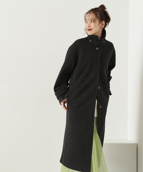N.（N. Natural Beauty Basic）（エヌエヌナチュラルビューティーベーシック）の「【S Size Line】◆メルトンステンカラーロングコート（ステンカラーコート・レディース・ブラック/杢グレー・MEDIUM/SMALL）」の4枚目の写真