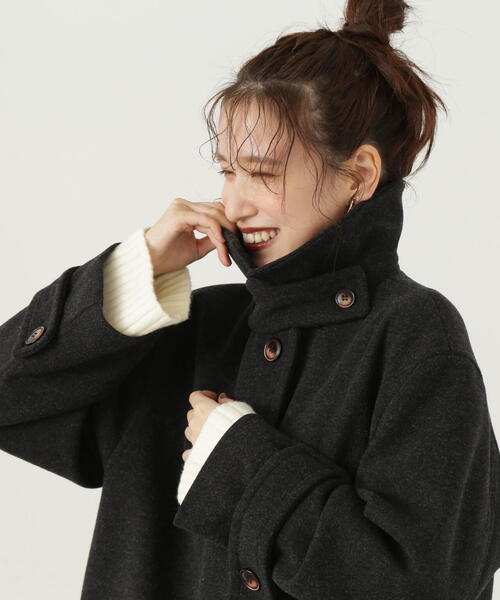 N.（N. Natural Beauty Basic）（エヌエヌナチュラルビューティーベーシック）の「【S Size Line】◆メルトンステンカラーロングコート（ステンカラーコート・レディース・ブラック/杢グレー・MEDIUM/SMALL）」の7枚目の写真