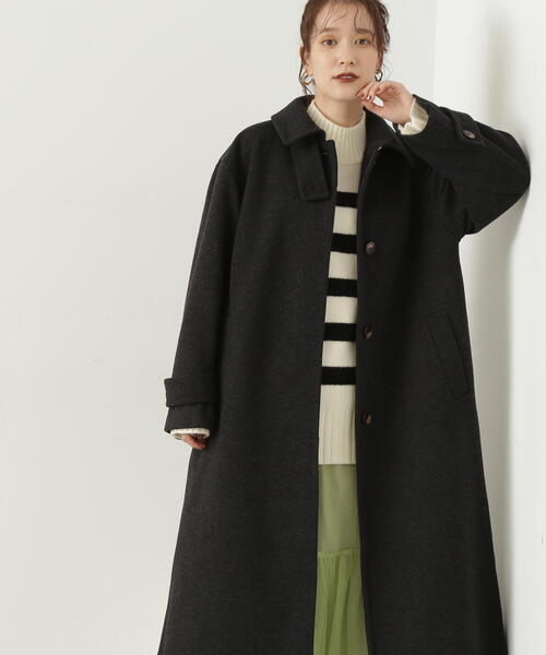 N.（N. Natural Beauty Basic）（エヌエヌナチュラルビューティーベーシック）の「【S Size Line】◆メルトンステンカラーロングコート（ステンカラーコート・レディース・ブラック/杢グレー・MEDIUM/SMALL）」の8枚目の写真