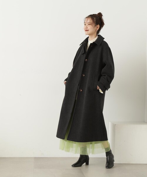 N.（N. Natural Beauty Basic）（エヌエヌナチュラルビューティーベーシック）の「【S Size Line】◆メルトンステンカラーロングコート（ステンカラーコート・レディース・ブラック/杢グレー・MEDIUM/SMALL）」の10枚目の写真