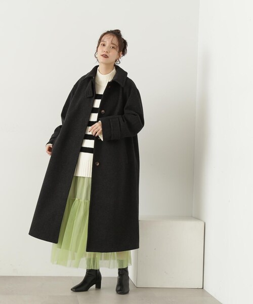 N.（N. Natural Beauty Basic）（エヌエヌナチュラルビューティーベーシック）の「【S Size Line】◆メルトンステンカラーロングコート（ステンカラーコート・レディース・ブラック/杢グレー・MEDIUM/SMALL）」の11枚目の写真