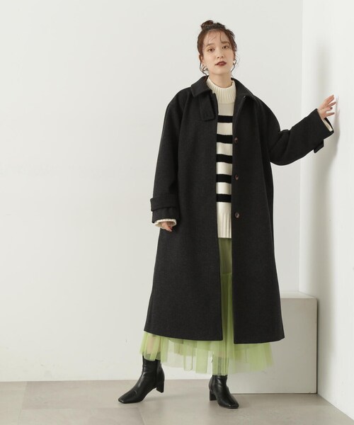 N.（N. Natural Beauty Basic）（エヌエヌナチュラルビューティーベーシック）の「【S Size Line】◆メルトンステンカラーロングコート（ステンカラーコート・レディース・ブラック/杢グレー・MEDIUM/SMALL）」の12枚目の写真