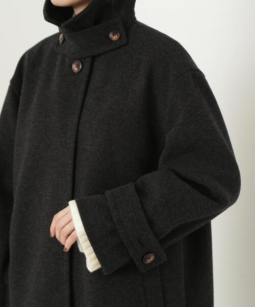 N.（N. Natural Beauty Basic）（エヌエヌナチュラルビューティーベーシック）の「【S Size Line】◆メルトンステンカラーロングコート（ステンカラーコート・レディース・ブラック/杢グレー・MEDIUM/SMALL）」の18枚目の写真