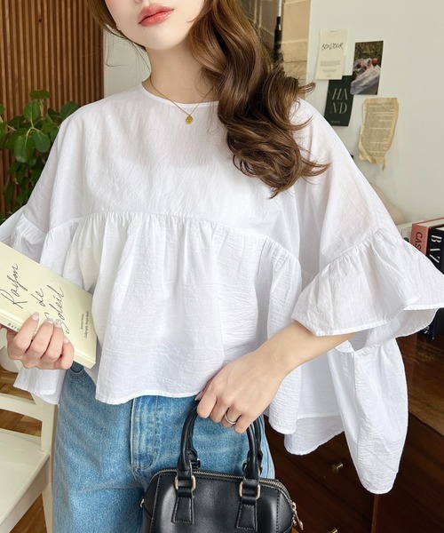 smyeon フリルコットンブラウス Smyeon ブラウス シャツ Frill cotton blouse/フリルコットン