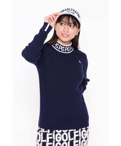 PEARLY GATES(パーリーゲイツ)の「【PEARLY GATES】ウールカシミヤ ハイネックニットプルオーバー(ニット/セーター・レディース・ホワイト/ネイビー/ブルー・LARGE/MEDIUM/SMALL)」の2枚目の写真