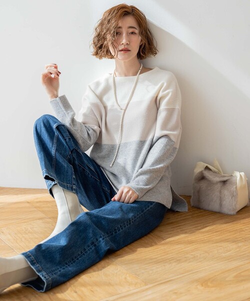 23区(ニジュウサンク)の「【洗える】ウールカシミヤ カラーブロック ニット(ニット/セーター・レディース・ピンク系1/ブラック系1/スモーキーグリーン系1/アイボリー系1・44/46)」の15枚目の写真