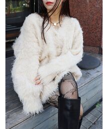 EVRIS | ミックスロングシャギーニットカーディガン（ウールMIX）(カーディガン/ボレロ)