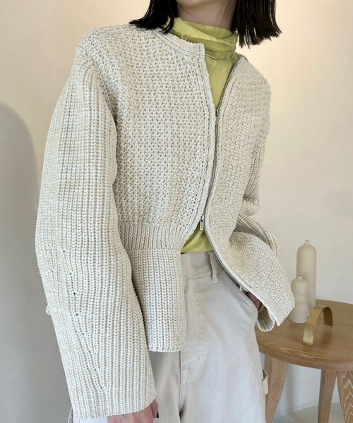 mystic（ミスティック）の「【3色展開】メランジペプラムカーディガン（カーディガン/ボレロ・レディース・アイボリー/グリーン/ブラック・FREE）」の7枚目の写真