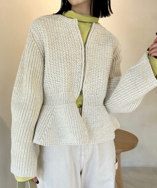 mystic（ミスティック）の「【3色展開】メランジペプラムカーディガン（カーディガン/ボレロ・レディース・アイボリー/グリーン/ブラック・FREE）」の4枚目の写真