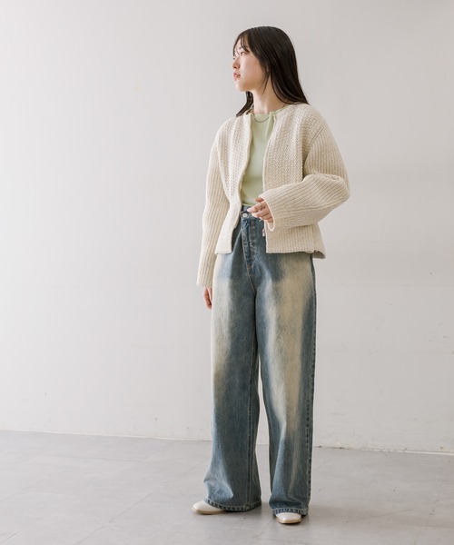 セール】【3色展開】メランジペプラムカーディガン（カーディガン