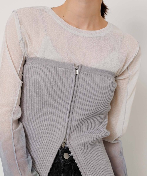 SENSE OF PLACE by URBAN RESEARCH（センスオブプレイスバイアーバンリサーチ）の「ラメジップニットビスチェ（その他トップス・レディース・イエロー/グレー/ブラック・ONE）」の4枚目の写真