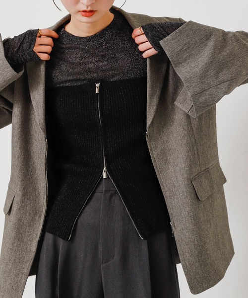 SENSE OF PLACE by URBAN RESEARCH（センスオブプレイスバイアーバンリサーチ）の「ラメジップニットビスチェ（その他トップス・レディース・イエロー/グレー/ブラック・ONE）」の7枚目の写真