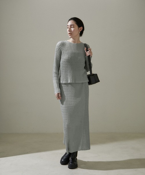 SALON adam et rope'（サロン アダム エ ロペ）の「【WEB限定】リブシアーナロースカート【セットアップ対応】（スカート・レディース・ベージュ/グレー/ネイビー・FREE）」の7枚目の写真