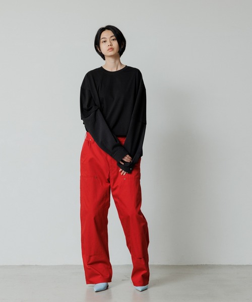 ADAM ET ROPE'(アダムエロペ)の「【WEB限定】アーム スイッチ ロングスリーブ カットソー / ルーズシルエット / ユニセックス(Tシャツ/カットソー・メンズ・ブラック/ネイビー/オフホワイト・S/M/L)」の19枚目の写真