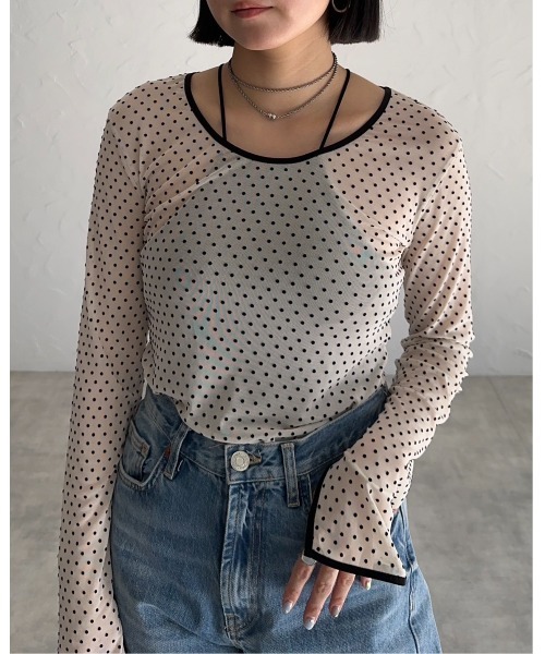 leimn（レイムン）の「フロッキードットシアートップス（Tシャツ/カットソー・レディース・ベージュ/ブラック・M）」の8枚目の写真