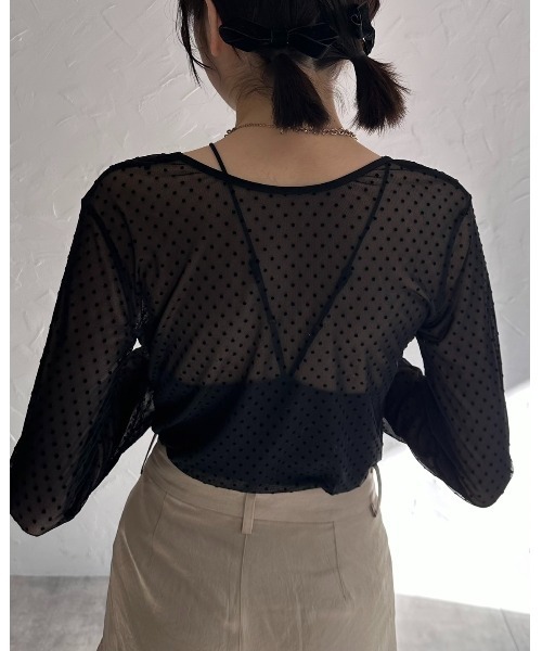 leimn（レイムン）の「フロッキードットシアートップス（Tシャツ/カットソー・レディース・ベージュ/ブラック・M）」の10枚目の写真