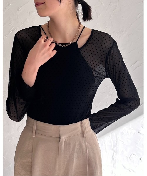 leimn（レイムン）の「フロッキードットシアートップス（Tシャツ/カットソー・レディース・ベージュ/ブラック・M）」の11枚目の写真
