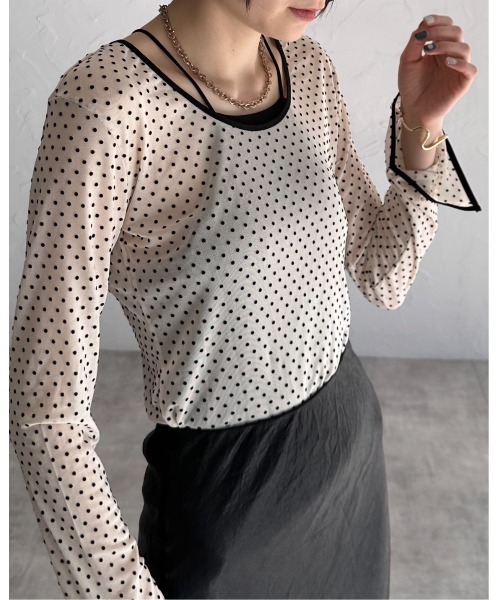leimn（レイムン）の「フロッキードットシアートップス（Tシャツ/カットソー・レディース・ベージュ/ブラック・M）」の5枚目の写真