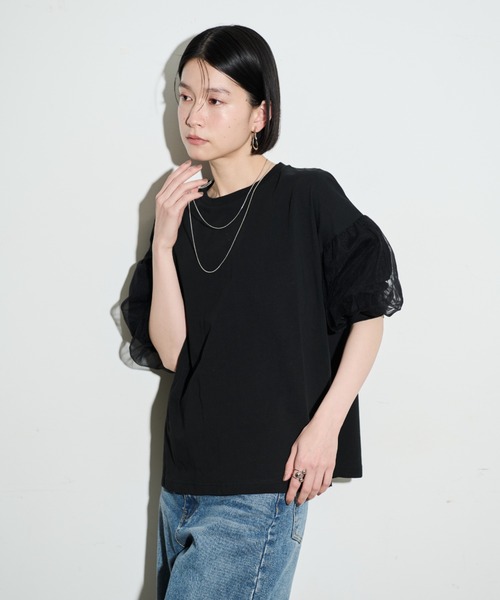 Shelly island（シェリーアイランド）の「チュールパフTシャツ（Tシャツ/カットソー・レディース・ホワイト/ブラック・FREE）」の15枚目の写真