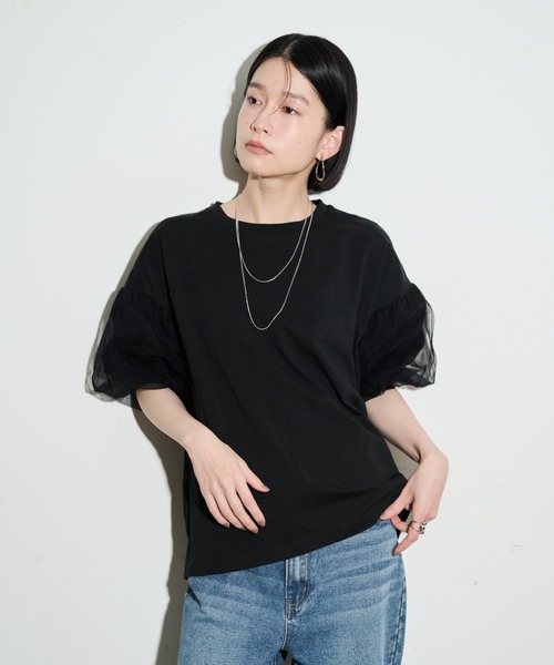 Shelly island（シェリーアイランド）の「チュールパフTシャツ（Tシャツ/カットソー・レディース・ホワイト/ブラック・FREE）」の16枚目の写真