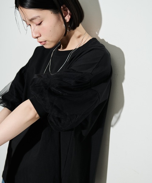 Shelly island（シェリーアイランド）の「チュールパフTシャツ（Tシャツ/カットソー・レディース・ホワイト/ブラック・FREE）」の17枚目の写真