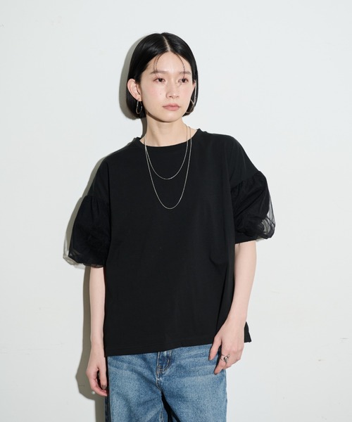 Shelly island（シェリーアイランド）の「チュールパフTシャツ（Tシャツ/カットソー・レディース・ホワイト/ブラック・FREE）」の12枚目の写真