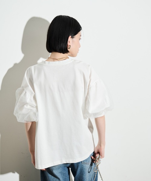 Shelly island（シェリーアイランド）の「チュールパフTシャツ（Tシャツ/カットソー・レディース・ホワイト/ブラック・FREE）」の6枚目の写真