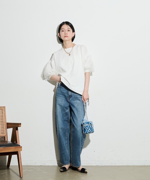 Shelly island（シェリーアイランド）の「チュールパフTシャツ（Tシャツ/カットソー・レディース・ホワイト/ブラック・FREE）」の7枚目の写真