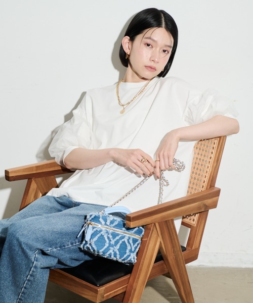 Shelly island（シェリーアイランド）の「チュールパフTシャツ（Tシャツ/カットソー・レディース・ホワイト/ブラック・FREE）」の4枚目の写真