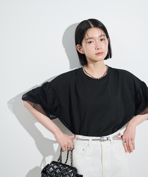 Shelly island（シェリーアイランド）の「チュールパフTシャツ（Tシャツ/カットソー・レディース・ホワイト/ブラック・FREE）」の22枚目の写真