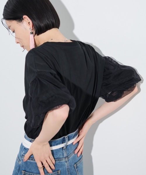 Shelly island（シェリーアイランド）の「チュールパフTシャツ（Tシャツ/カットソー・レディース・ホワイト/ブラック・FREE）」の3枚目の写真