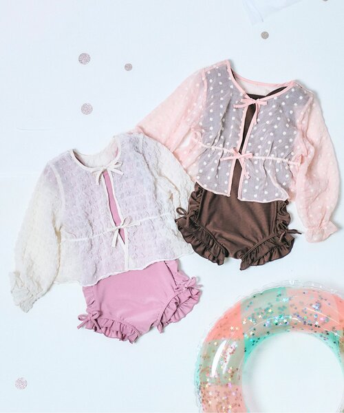 apres les cours(アプレレクール)の「シアーカーデ付きフリルワンピース水着(水着・キッズ・ブラウン/ピンク・90/100/110/120/130/140)」の14枚目の写真