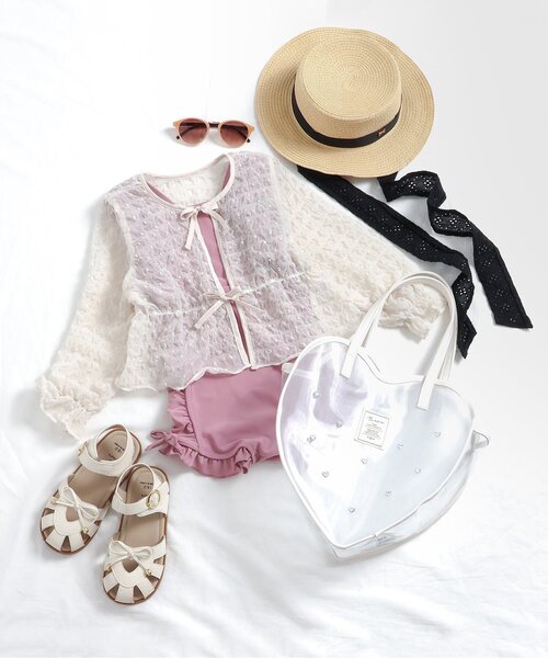apres les cours(アプレレクール)の「シアーカーデ付きフリルワンピース水着(水着・キッズ・ブラウン/ピンク・90/100/110/120/130/140)」の16枚目の写真