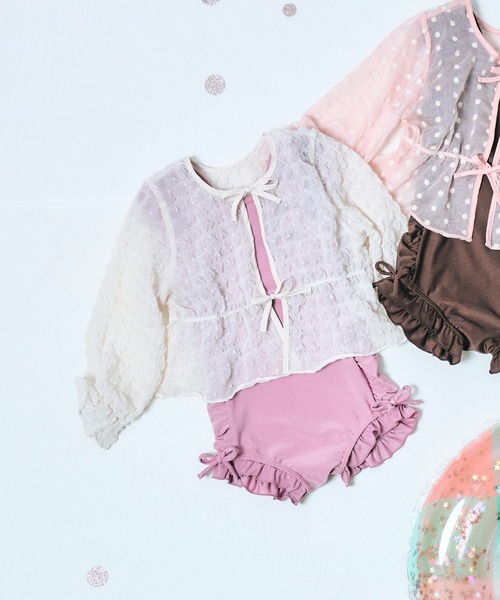 apres les cours(アプレレクール)の「シアーカーデ付きフリルワンピース水着(水着・キッズ・ブラウン/ピンク・90/100/110/120/130/140)」の2枚目の写真