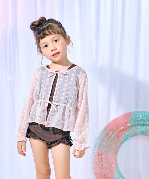 apres les cours(アプレレクール)の「シアーカーデ付きフリルワンピース水着(水着・キッズ・ブラウン/ピンク・90/100/110/120/130/140)」の3枚目の写真