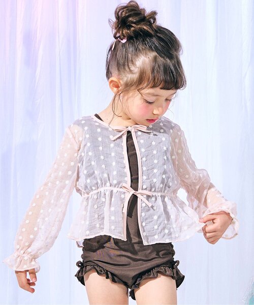 apres les cours(アプレレクール)の「シアーカーデ付きフリルワンピース水着(水着・キッズ・ブラウン/ピンク・90/100/110/120/130/140)」の4枚目の写真