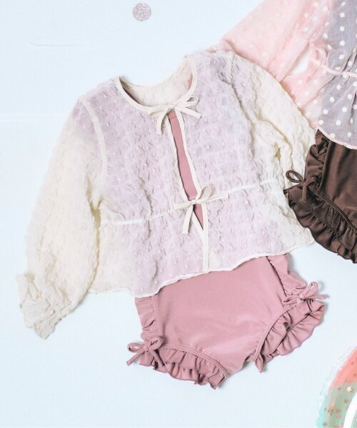 apres les cours(アプレレクール)の「シアーカーデ付きフリルワンピース水着(水着・キッズ・ブラウン/ピンク・90/100/110/120/130/140)」の13枚目の写真