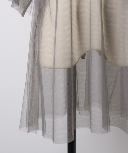 セール】VネックボリュームチュールギャザーハーフスリーブTOPS