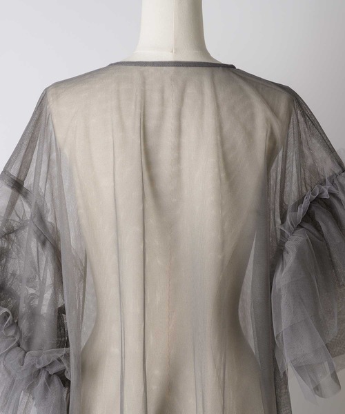 セール】VネックボリュームチュールギャザーハーフスリーブTOPS