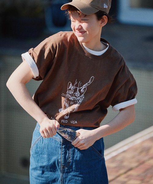 Mark Gonzales（マーク・ゴンザレス）の「CAT SLAB S/S TEE（Tシャツ/カットソー・レディース・ネイビー/ホワイト/ブラウン・M/L）」の3枚目の写真