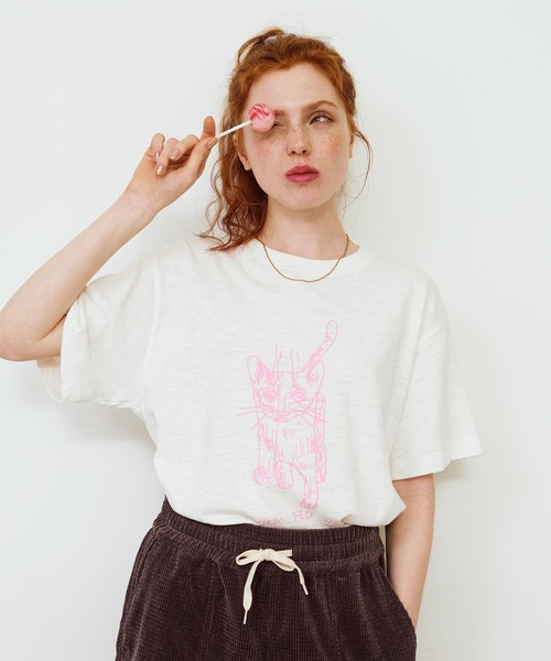 Mark Gonzales（マーク・ゴンザレス）の「CAT SLAB S/S TEE（Tシャツ/カットソー・レディース・ネイビー/ホワイト/ブラウン・M/L）」の19枚目の写真