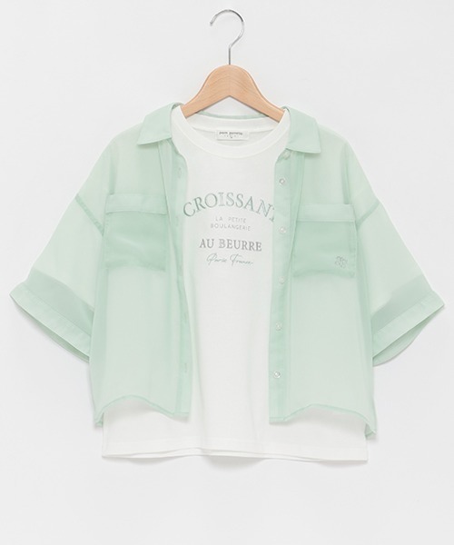 pom ponette junior シアーシャツ＋ロゴTシャツセット160 AMI】シアーボックス7分袖シャツ×タンクセット(M(150) 黒