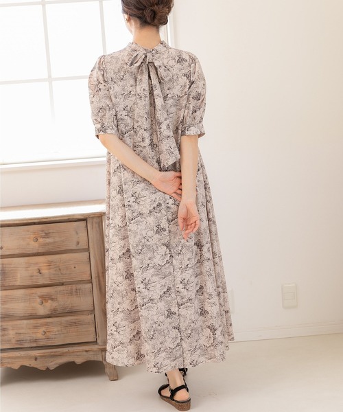 【セール】後ろリボン エスニックプリント Aライン ワンピース（ワンピース）｜PREFERIR（プレフェリール）