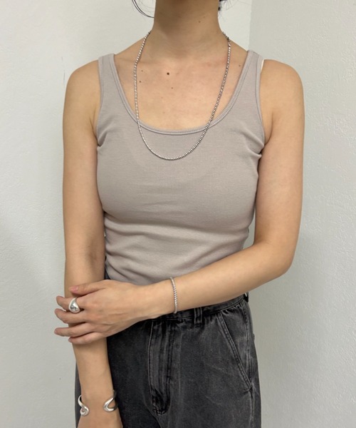 SHENERY（シーナリー）の「リブタンクトップ（タンクトップ・レディース・ブラック/オフホワイト/グレー/ピンク/モカ/ネイビー・FREE）」の4枚目の写真