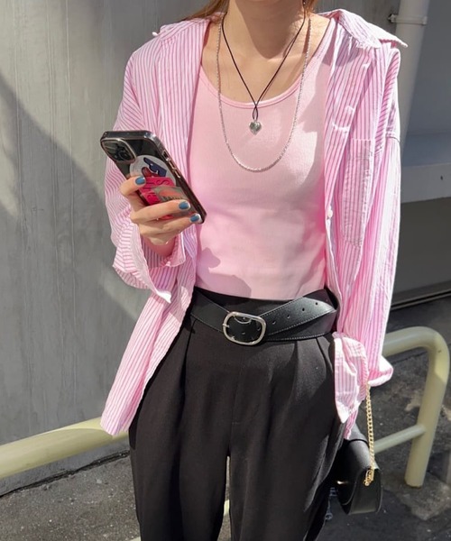 SHENERY（シーナリー）の「リブタンクトップ（タンクトップ・レディース・ブラック/オフホワイト/グレー/ピンク/モカ/ネイビー・FREE）」の6枚目の写真