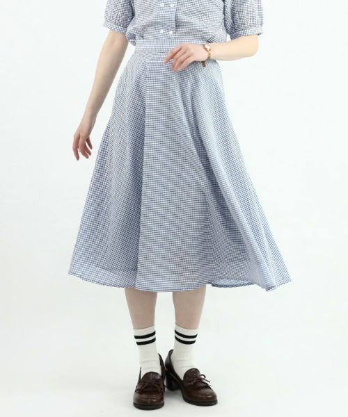 F i.n.t（フィント）の「サッカーギンガムフレアースカート/fint（スカート・レディース・ブラック×ホワイト/ホワイト×ブルー・FREE）」の2枚目の写真