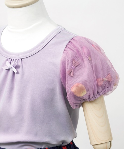 panpantutu（パンパンチュチュ）の「お花とリボンのパフスリーブトップ(80-130cm)（Tシャツ/カットソー・キッズ・ラベンダー/ピンクベージュ/ライトブルー/ネイビー・100cm/90cm/110cm/120cm/130cm/80ｃｍ）」の22枚目の写真